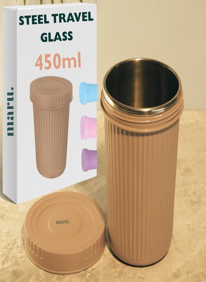 مارو كوب مارو فولاذي بغطاء بدون ماصة، سعة 450 مل، زجاجة صغيرة مانعة للتسرب وغير معزولة للسفر، كوب صغير مثالي للأطفال والكبار، مناسب للمدرسة أو المكتب، للعصير والماء والحليب واللبن الرائب والعصائر والشاي - Image 1